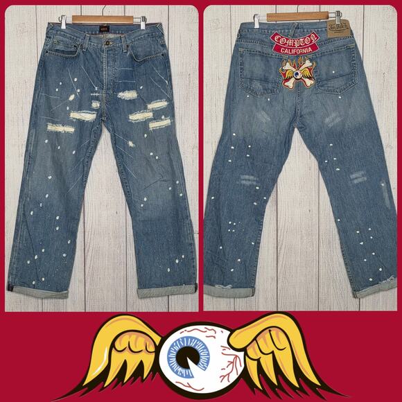 Von Dutch Other - Y2K Von Dutch Compton Distressed Paint Splatter Jeans USA Made 34x32